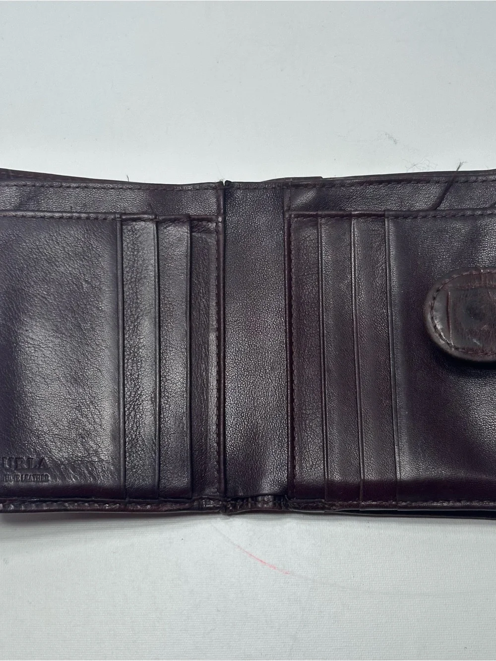 Furla Vintage Brown Croc Embossed Leather Small Bifold Wallet Snap Zip